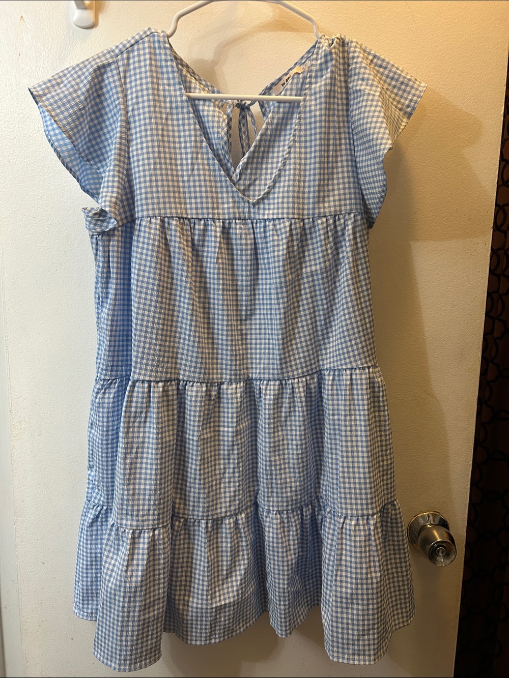 Mi Ami Light Blue Gingham Dress - V-Neck Tiered Summer Dress